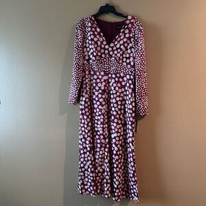 Elegant Polka Dot Dress in Burgundy and White